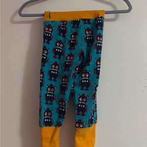 Kids Robot Print Leggings with Yellow Waistband